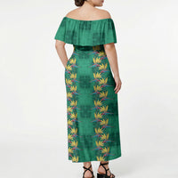 Hawaii Waikiki King Off Shoulder Maxi Dress Green Quilt With Pua Manu