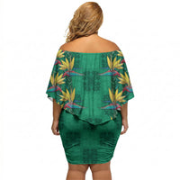Hawaii Waikiki King Off Shoulder Short Dress Green Quilt With Pua Manu
