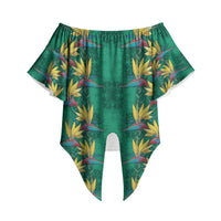 Hawaii Waikiki King Off Shoulder Wrap Waist Top Green Quilt With Pua Manu