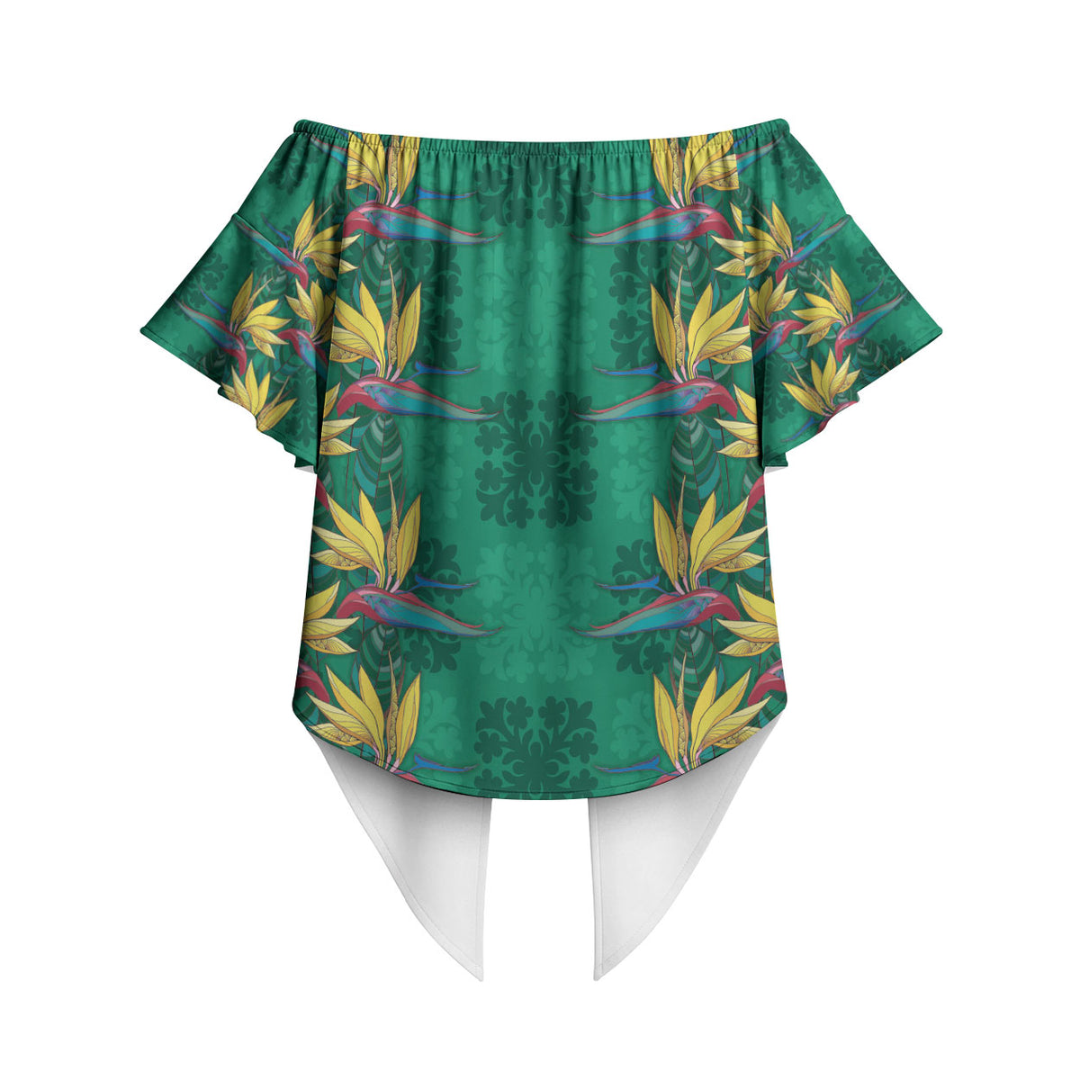 Hawaii Waikiki King Off Shoulder Wrap Waist Top Green Quilt With Pua Manu