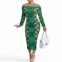 Hawaii Waikiki King Off The Shoulder Long Sleeve Dress Green Quilt With Pua Manu
