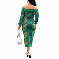 Hawaii Waikiki King Off The Shoulder Long Sleeve Dress Green Quilt With Pua Manu