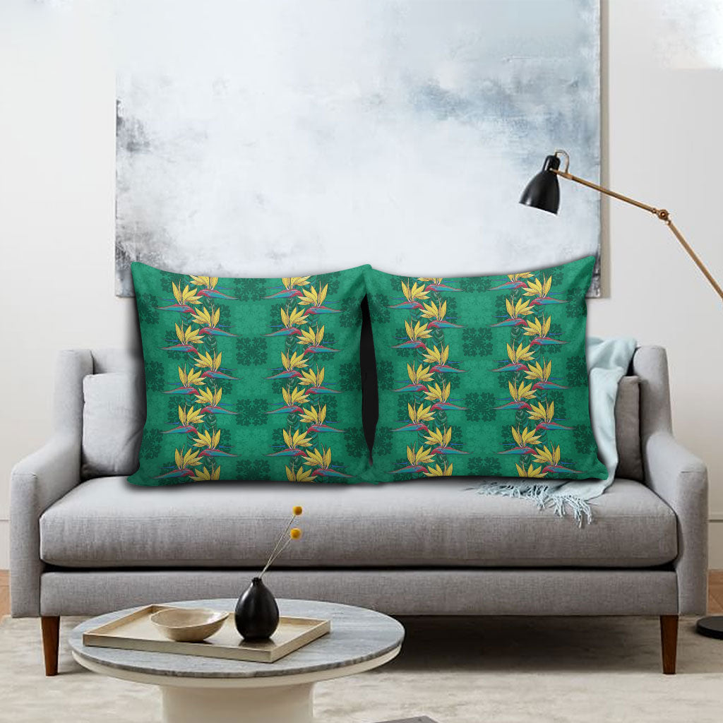 Hawaii Waikiki King Pillow Cover Green Quilt With Pua Manu