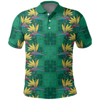 Hawaii Waikiki King Polo Shirt Green Quilt With Pua Manu
