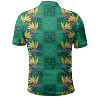 Hawaii Waikiki King Polo Shirt Green Quilt With Pua Manu