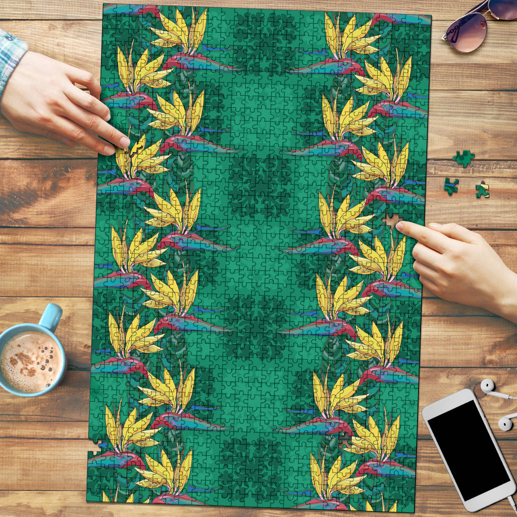 Hawaii Waikiki King Puzzle Green Quilt With Pua Manu