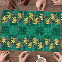 Hawaii Waikiki King Puzzle Green Quilt With Pua Manu