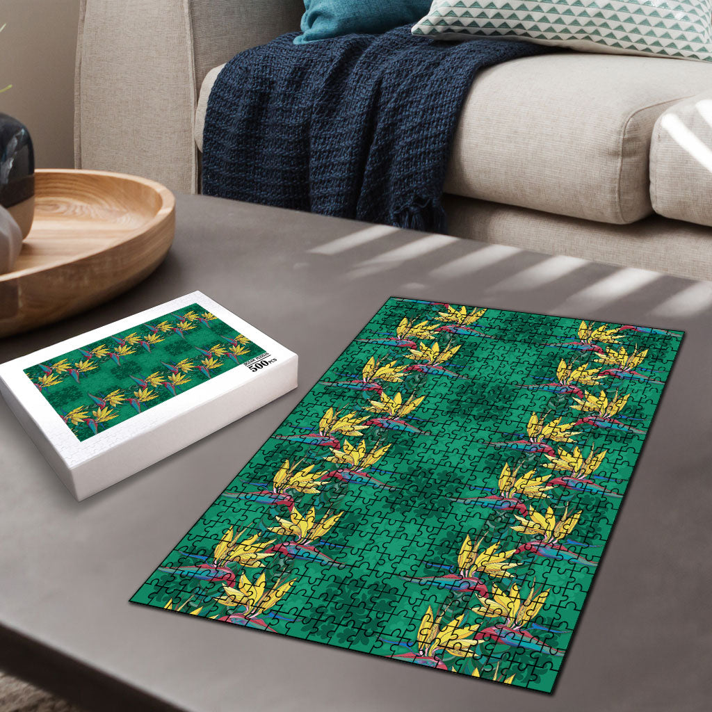 Hawaii Waikiki King Puzzle Green Quilt With Pua Manu