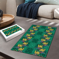 Hawaii Waikiki King Puzzle Green Quilt With Pua Manu