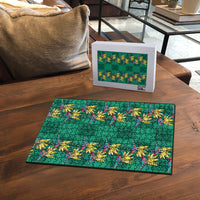 Hawaii Waikiki King Puzzle Green Quilt With Pua Manu