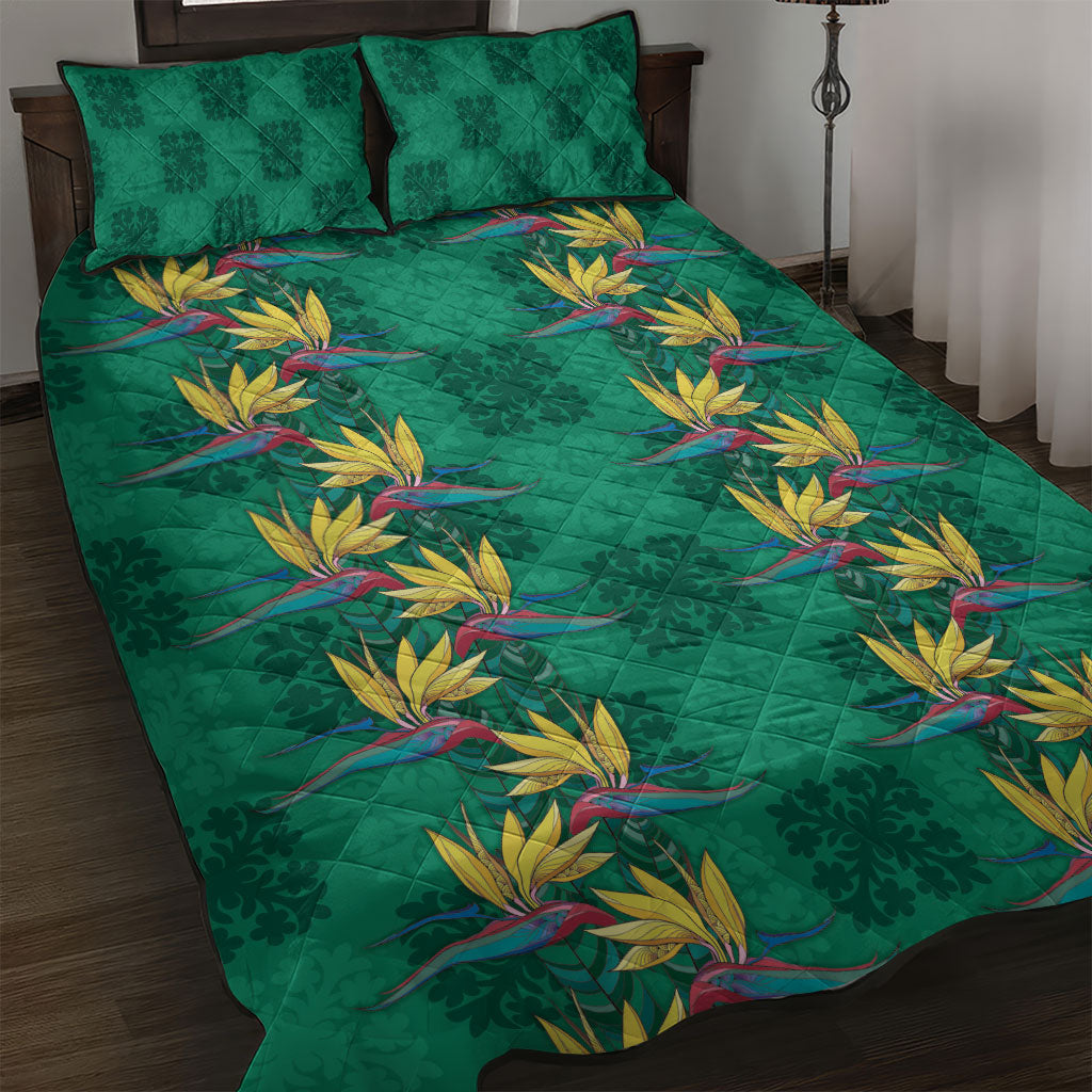 Hawaii Waikiki King Quilt Bed Set Green Quilt With Pua Manu