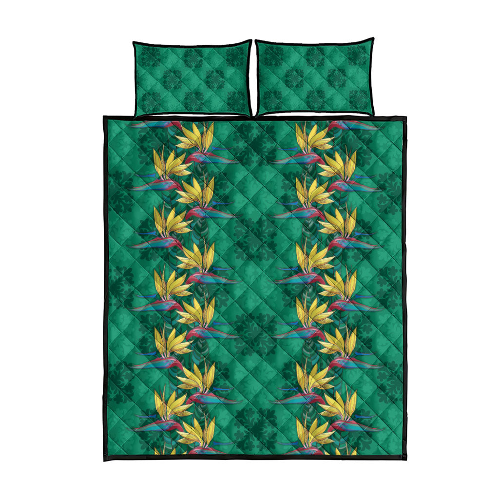 Hawaii Waikiki King Quilt Bed Set Green Quilt With Pua Manu