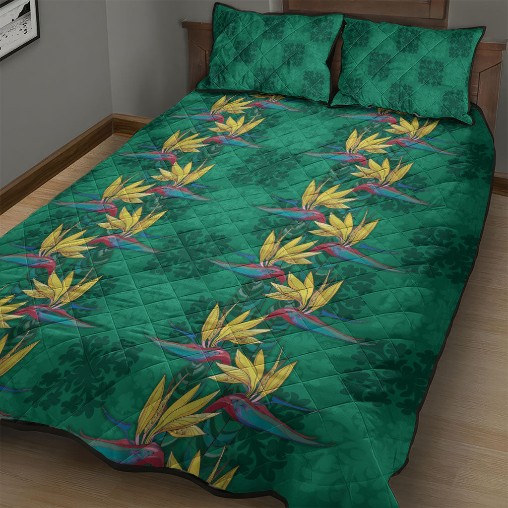 Hawaii Waikiki King Quilt Bed Set Green Quilt With Pua Manu