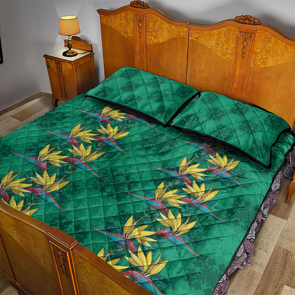 Hawaii Waikiki King Quilt Bed Set Green Quilt With Pua Manu