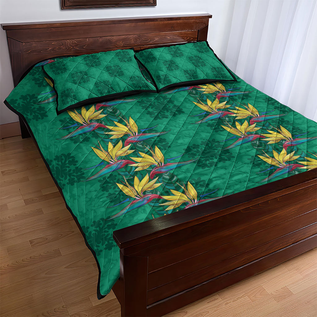 Hawaii Waikiki King Quilt Bed Set Green Quilt With Pua Manu