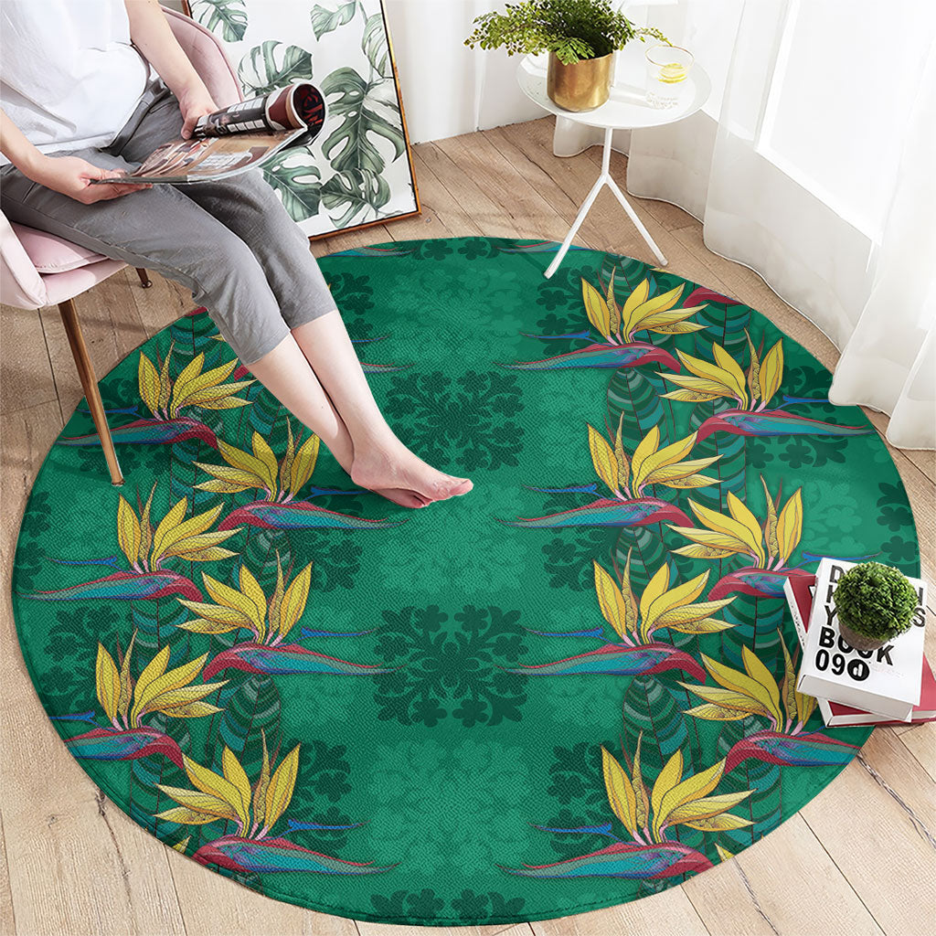 Hawaii Waikiki King Round Carpet Green Quilt With Pua Manu