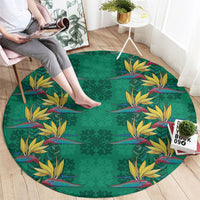 Hawaii Waikiki King Round Carpet Green Quilt With Pua Manu
