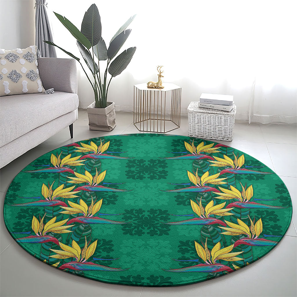 Hawaii Waikiki King Round Carpet Green Quilt With Pua Manu