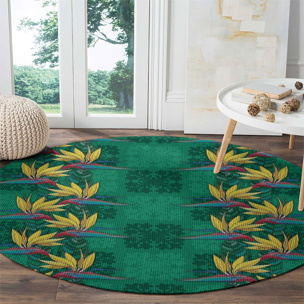 Hawaii Waikiki King Round Carpet Green Quilt With Pua Manu