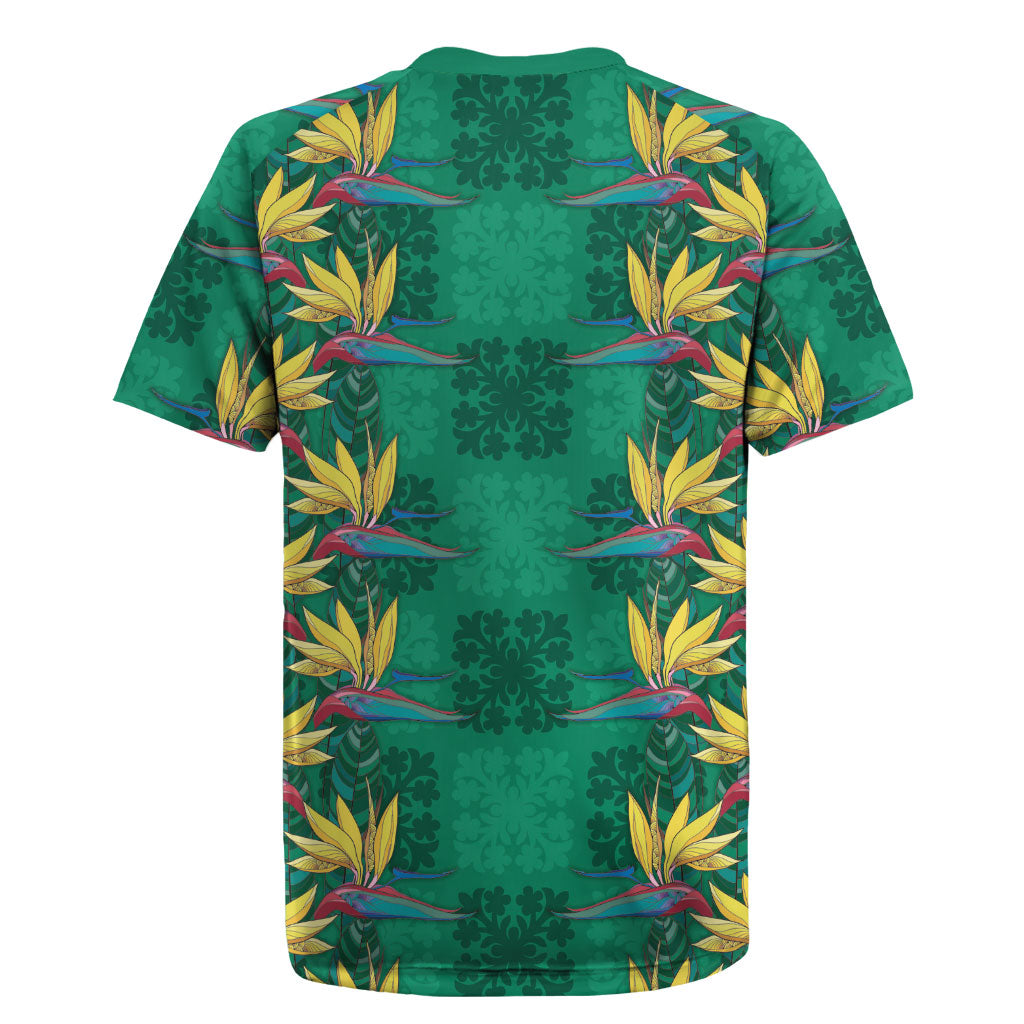 Hawaii Waikiki King Rugby Jersey Green Quilt With Pua Manu
