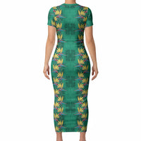 Hawaii Waikiki King Short Sleeve Bodycon Dress Green Quilt With Pua Manu