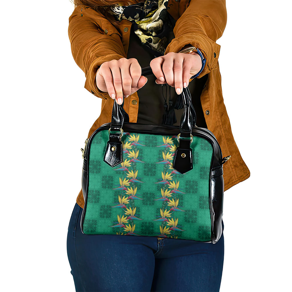 Hawaii Waikiki King Shoulder Handbag Green Quilt With Pua Manu