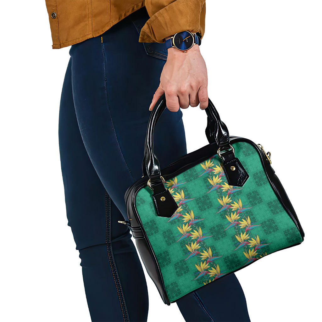 Hawaii Waikiki King Shoulder Handbag Green Quilt With Pua Manu