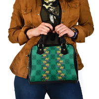 Hawaii Waikiki King Shoulder Handbag Green Quilt With Pua Manu