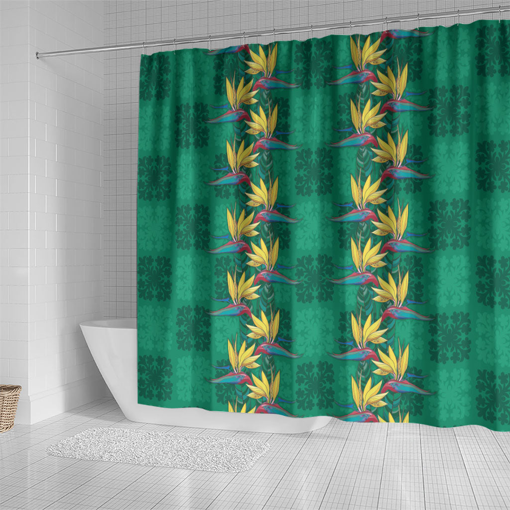 Hawaii Waikiki King Shower Curtain Green Quilt With Pua Manu