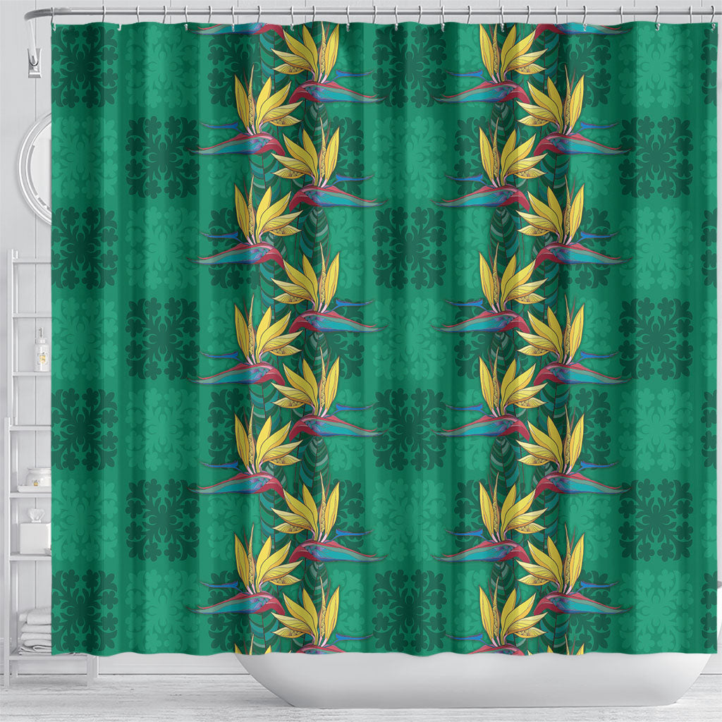 Hawaii Waikiki King Shower Curtain Green Quilt With Pua Manu