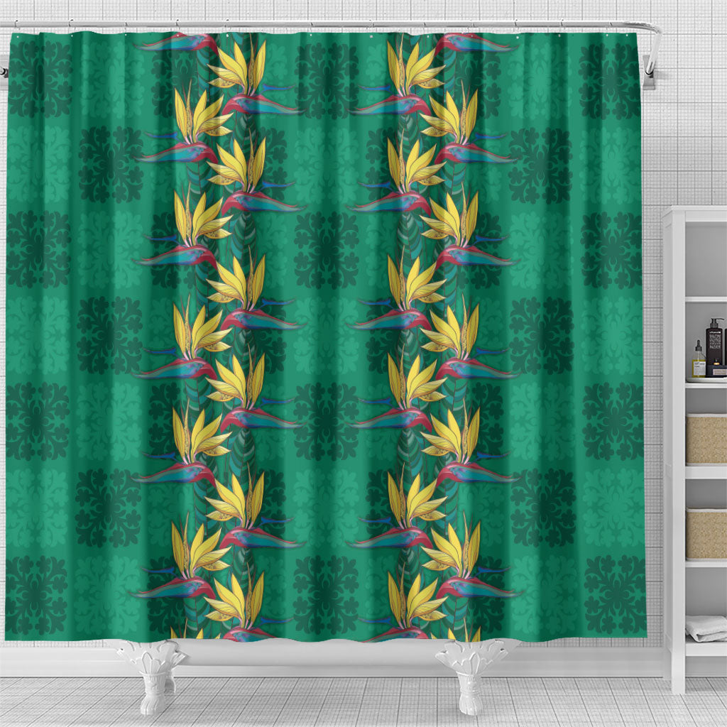Hawaii Waikiki King Shower Curtain Green Quilt With Pua Manu