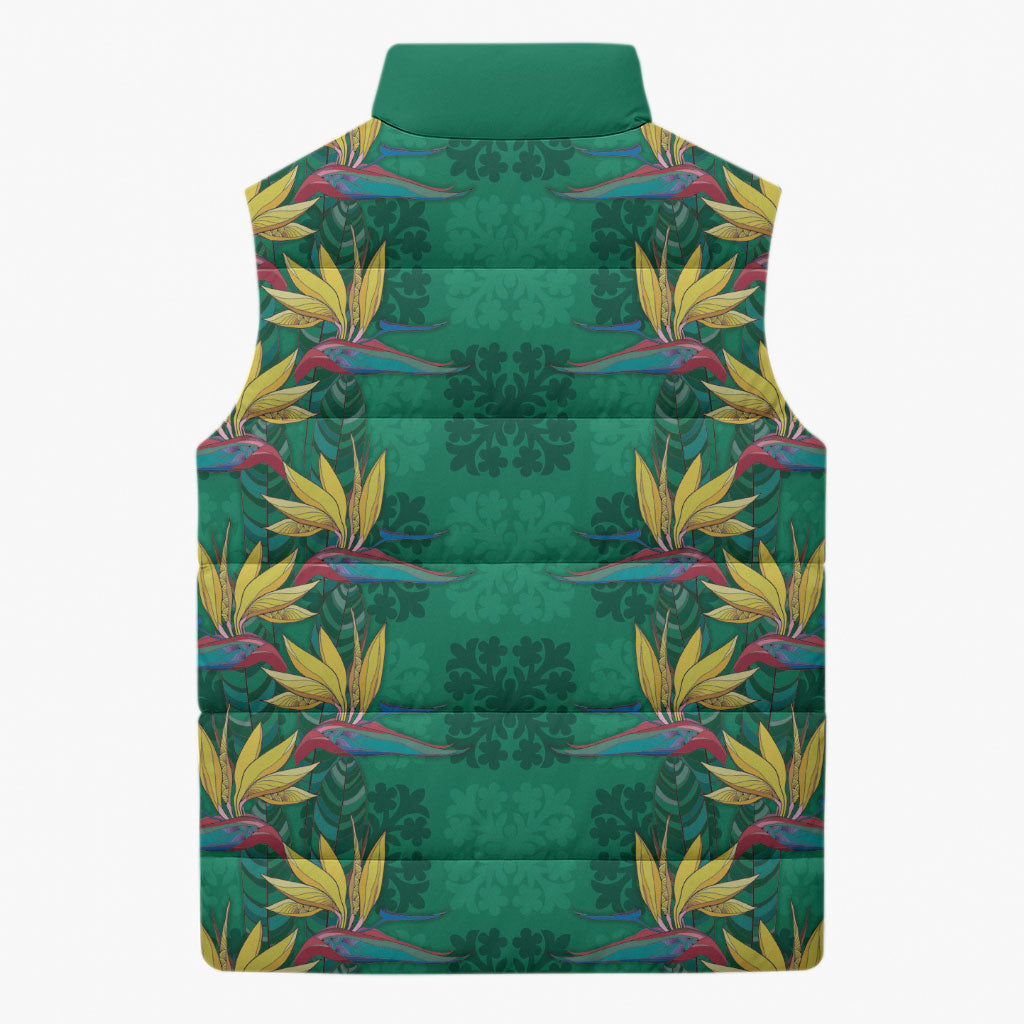 Hawaii Waikiki King Sleeveless Puffer Jacket Green Quilt With Pua Manu