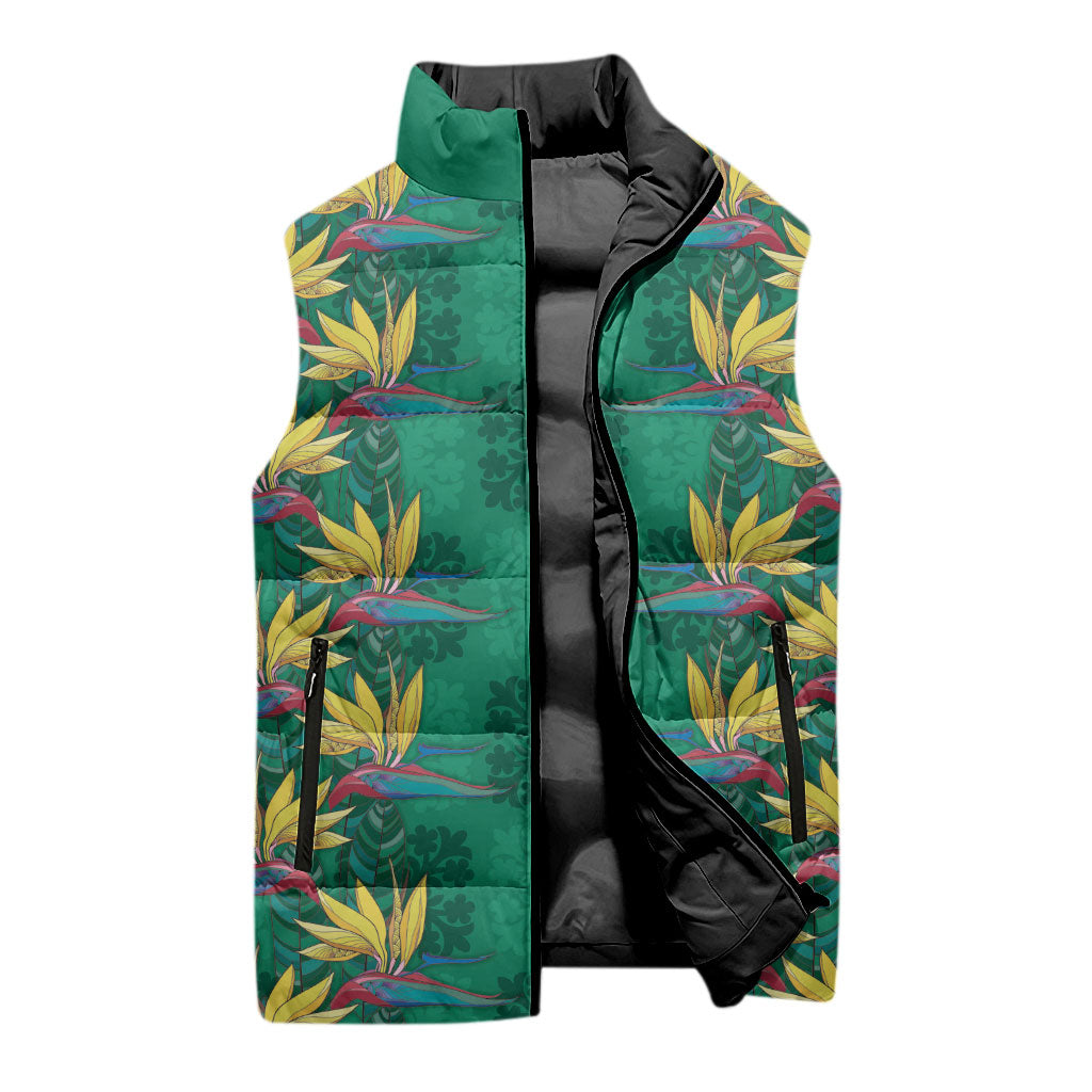 Hawaii Waikiki King Sleeveless Puffer Jacket Green Quilt With Pua Manu