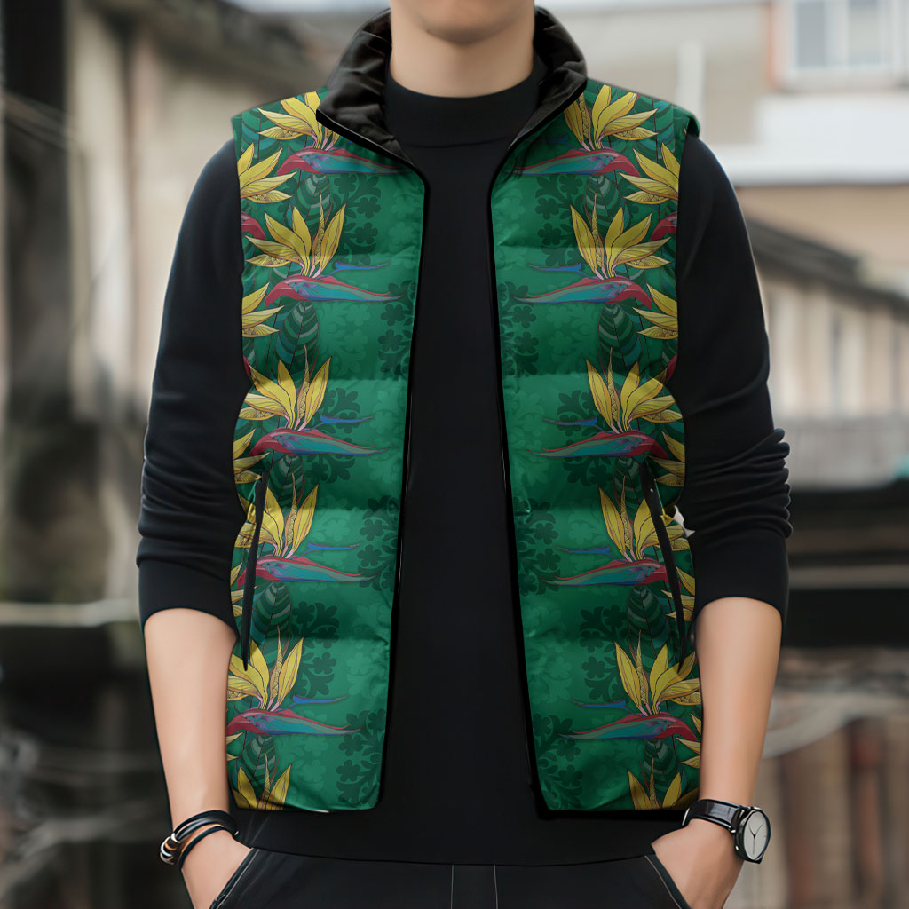 Hawaii Waikiki King Sleeveless Puffer Jacket Green Quilt With Pua Manu