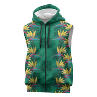 Hawaii Waikiki King Sleeveless Zip Hoodie Green Quilt With Pua Manu