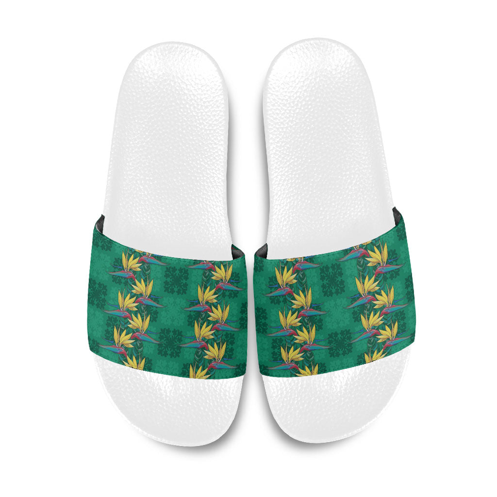Hawaii Waikiki King Slide Sandals Green Quilt With Pua Manu