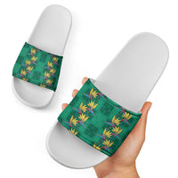 Hawaii Waikiki King Slide Sandals Green Quilt With Pua Manu