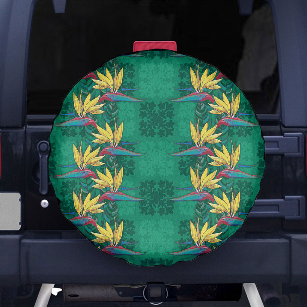 Hawaii Waikiki King Spare Tire Cover Green Quilt With Pua Manu