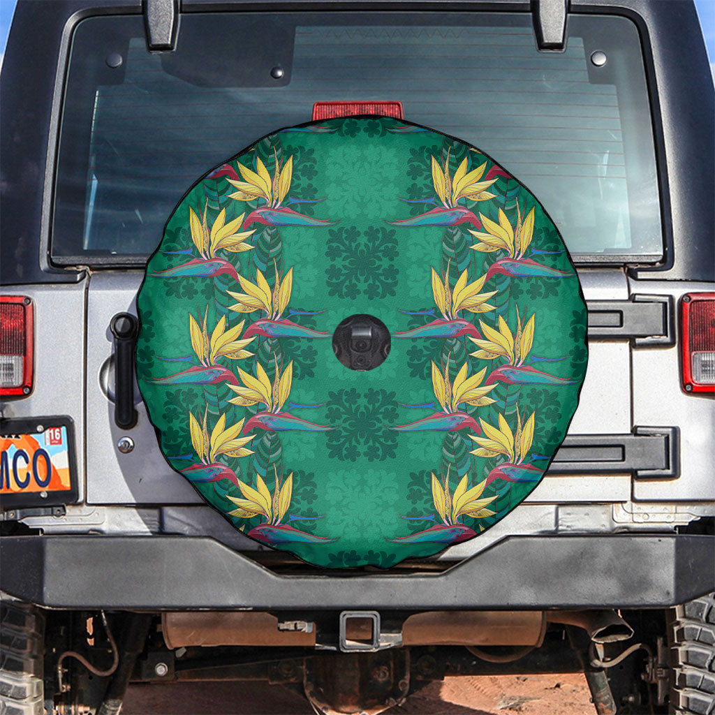 Hawaii Waikiki King Spare Tire Cover Green Quilt With Pua Manu