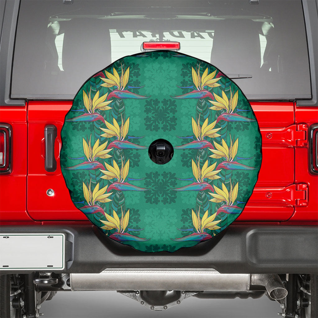 Hawaii Waikiki King Spare Tire Cover Green Quilt With Pua Manu