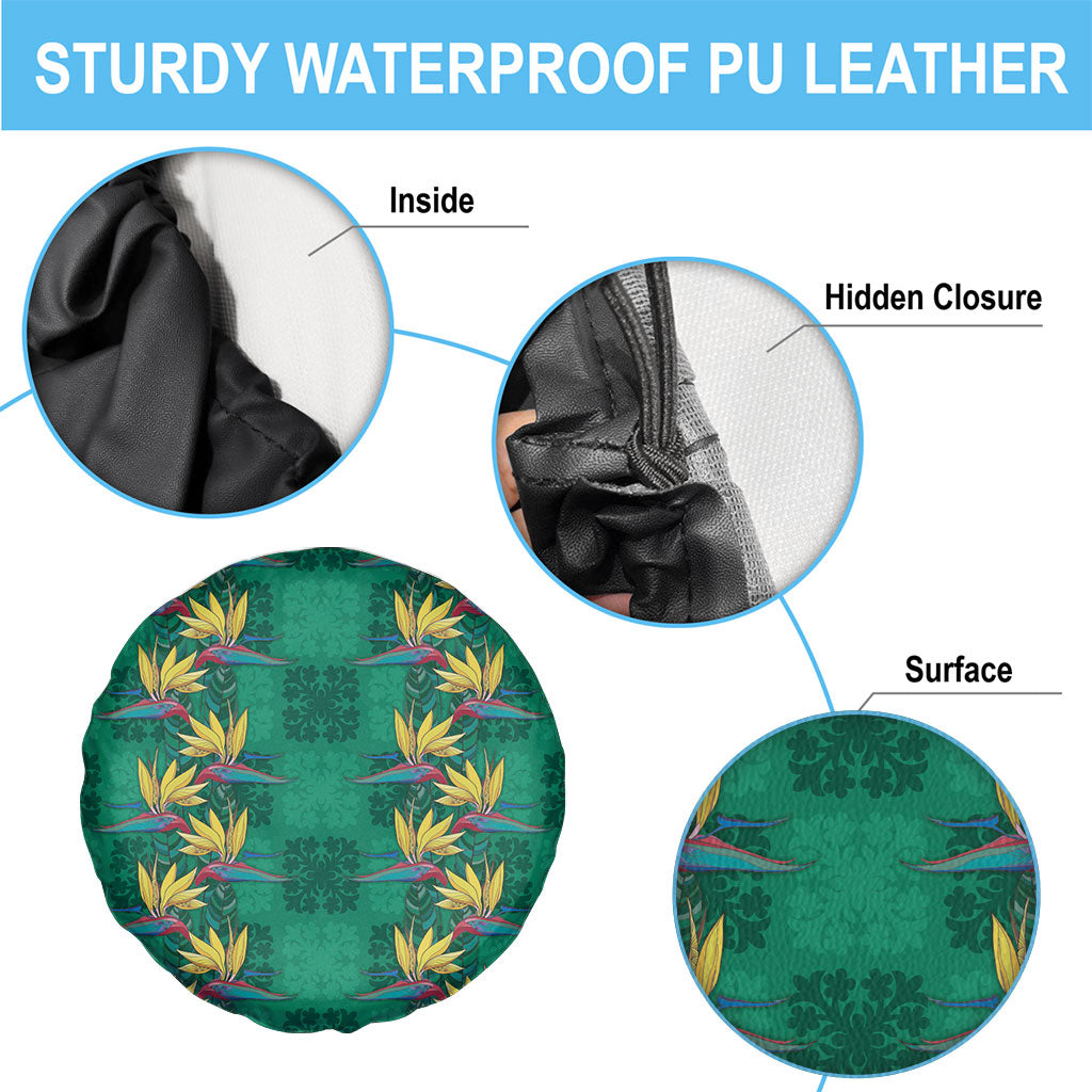 Hawaii Waikiki King Spare Tire Cover Green Quilt With Pua Manu