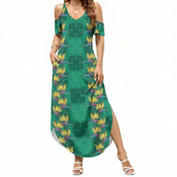Hawaii Waikiki King Summer Maxi Dress Green Quilt With Pua Manu