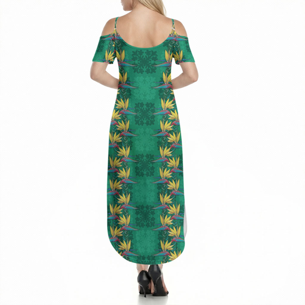 Hawaii Waikiki King Summer Maxi Dress Green Quilt With Pua Manu