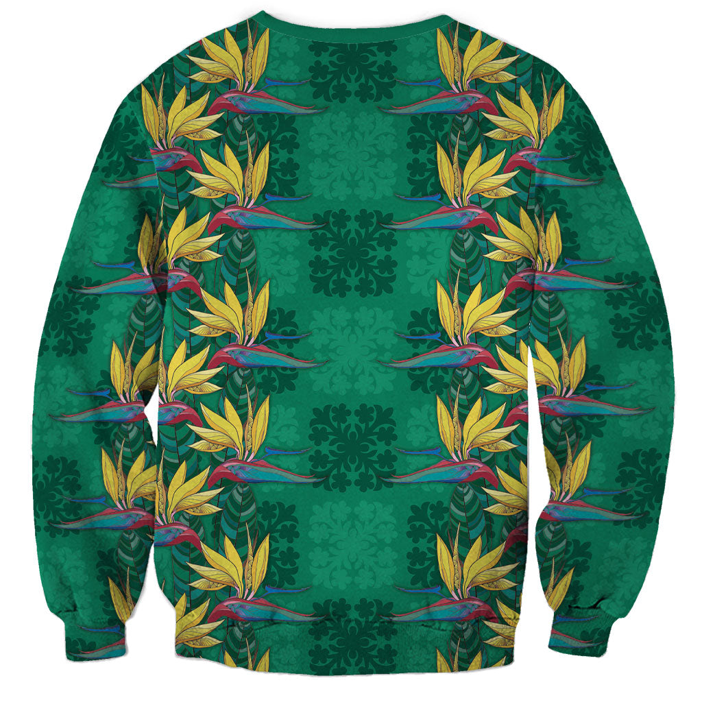 Hawaii Waikiki King Sweatshirt Green Quilt With Pua Manu