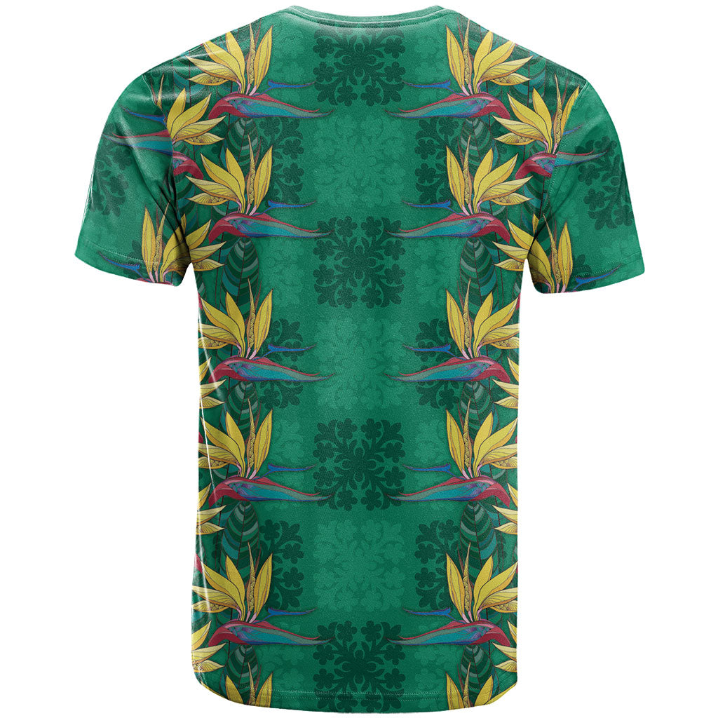 Hawaii Waikiki King T Shirt Green Quilt With Pua Manu