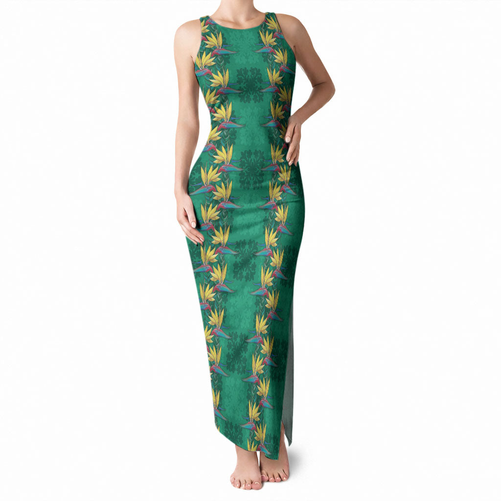 Hawaii Waikiki King Tank Maxi Dress Green Quilt With Pua Manu