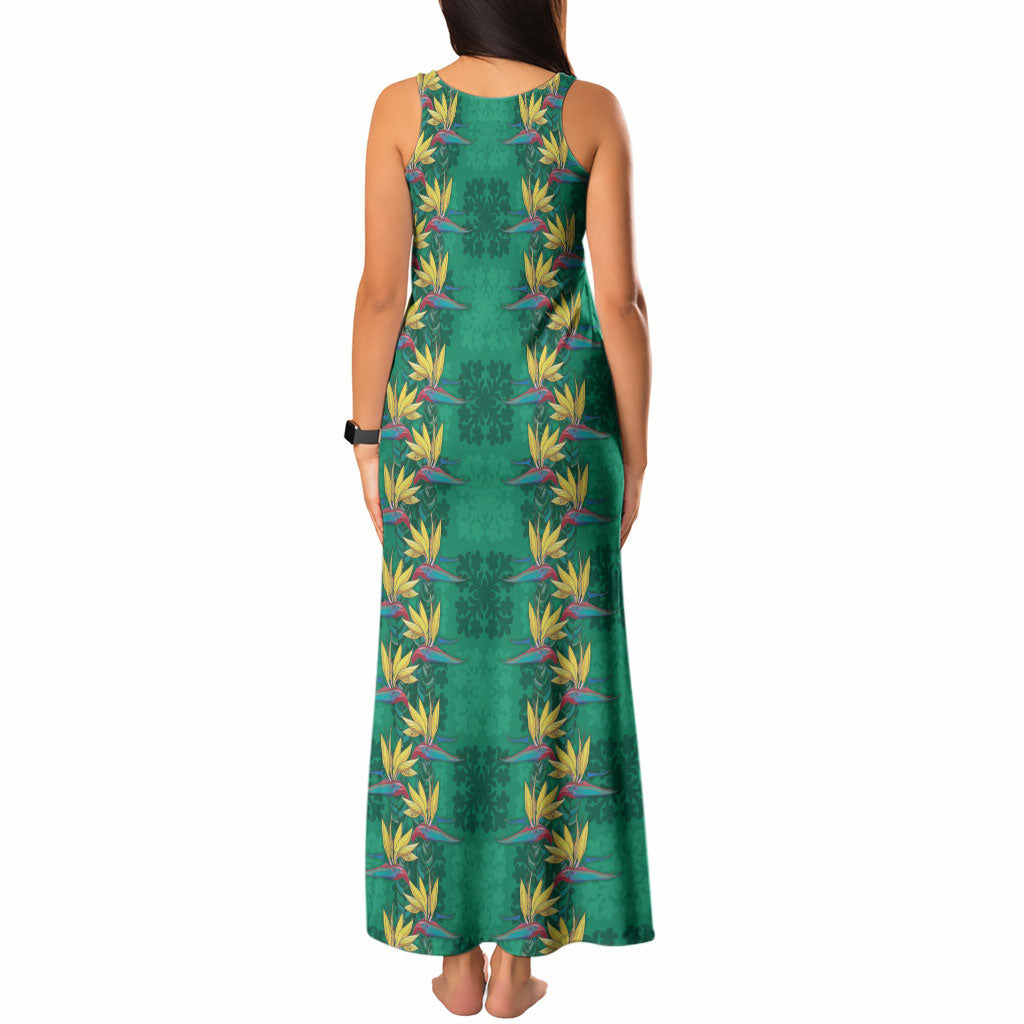 Hawaii Waikiki King Tank Maxi Dress Green Quilt With Pua Manu
