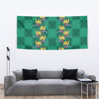 Hawaii Waikiki King Tapestry Green Quilt With Pua Manu