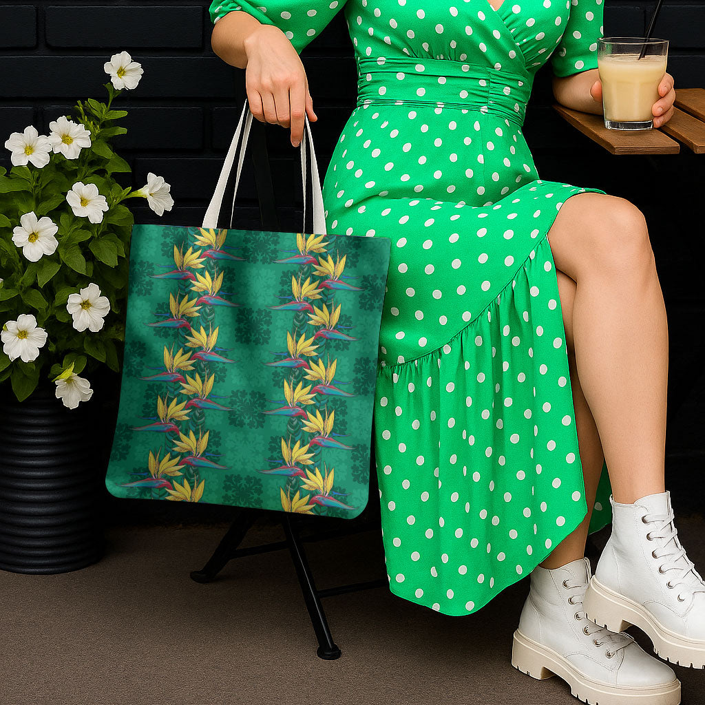 Hawaii Waikiki King Tote Bag Green Quilt With Pua Manu