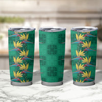 Hawaii Waikiki King Tumbler Cup Green Quilt With Pua Manu